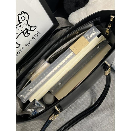 Classic Black PU Leather Tote Bag - Large Capacity Shoulder Bag