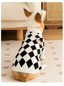 Classic Argyle Dog Sweater - Black & White Knit for Corgis & Medium Breeds (Size : XL)