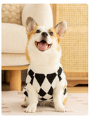 Classic Argyle Dog Sweater - Black & White Knit for Corgis & Medium Breeds (Size : XL)