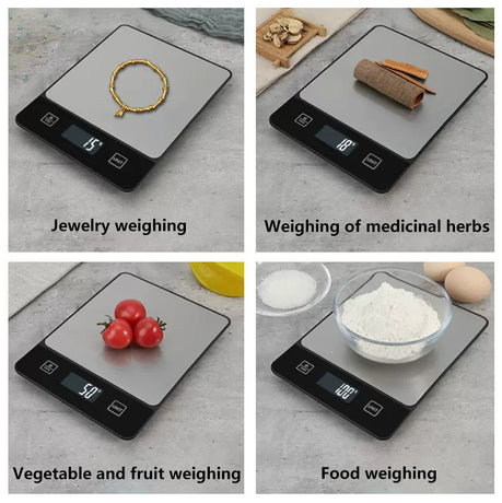White Digital Kitchen Scale - Stainless Steel Food Scale for Baking & Cooking (10kg/1g)