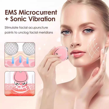 Pink Microcurrent Face Lifting Massager - Sonic Vibration, V-Shape Sculpting