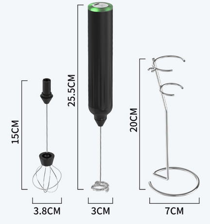 Green USB Rechargeable Milk Frother - 3-Speed Handheld Electric Whisk with Stand