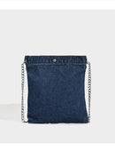Embroidered Floral Denim Crossbody Bag - Butterfly & Wildflower Design, Chain Strap