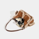 Faux Shearling Trim Suede Shoulder Bag - Multi-Pocket Y2K Retro Style