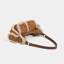 Faux Shearling Trim Suede Shoulder Bag - Multi-Pocket Y2K Retro Style