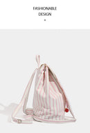 Cute Pink Stripe Bunny Ear Backpack - Star Applique, Kawaii Student Bag