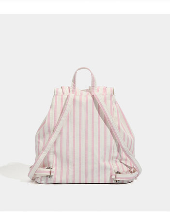 Cute Pink Stripe Bunny Ear Backpack - Star Applique, Kawaii Student Bag