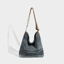 Washed Denim Tote Bag - Large Capacity Shoulder & Crossbody