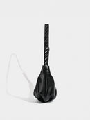 Chic Ruched Faux Leather Bag - Vintage Inspired Croissant Style, Black