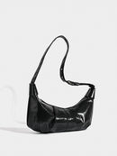 Chic Ruched Faux Leather Bag - Vintage Inspired Croissant Style, Black