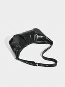 Chic Ruched Faux Leather Bag - Vintage Inspired Croissant Style, Black