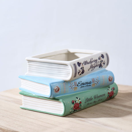 Literary Book Vase - Creative Ceramic Planter & Desk Organizer(Stack of books)