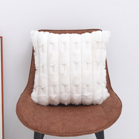 A pair of White Plush Faux Rabbit Fur Throw Pillow Cover - Textured Wheat Ear Design (45x45cm)