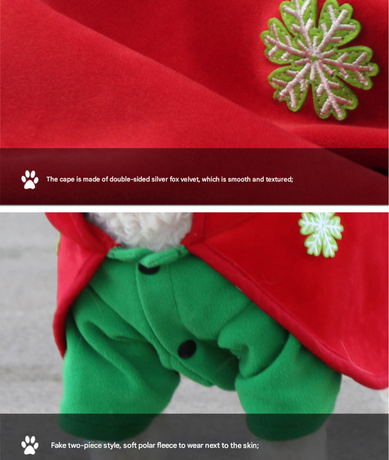 Christmas Dog Costume - Festive Hooded Cape & Green Jumpsuit Outfit (Size : 4XL)