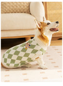 Classic Argyle Dog Sweater - Green & White Knit for Corgis & Medium Breeds (Size : L)