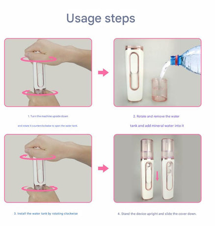 Pink Dual Nozzle Nano Facial Mister - USB Rechargeable Hydrating Spray