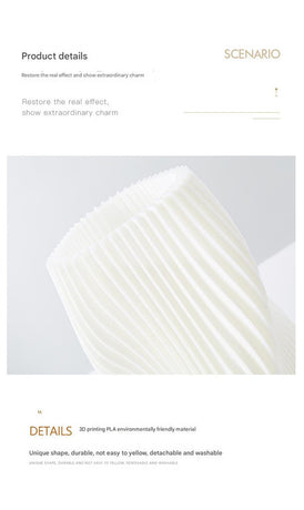 Unique Pleated Design Table Lamp - 3D Printed Washable Shade, Wooden Base, Adjustable LED (Flowers)