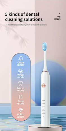 Pink Professional Sonic Toothbrush for Adults - 5 Modes, Smart Timer (4 brush heads)