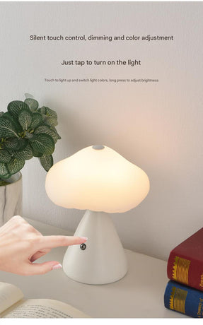 White Mushroom LED Table Lamp - Rechargeable, 3-Color Touch Dimmable, USB-C