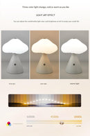 Gray Mushroom LED Table Lamp - Rechargeable, 3-Color Touch Dimmable, USB-C