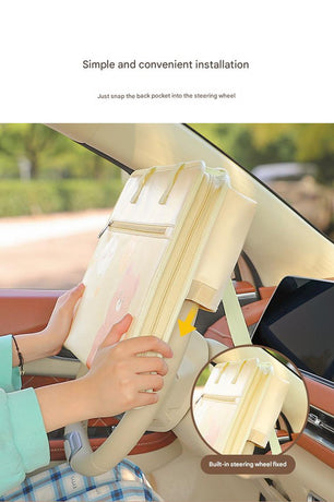 Black Foldable Car Back Seat Organizer Tray - PU Leather Travel Desk with Tablet Holder