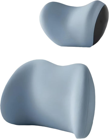 Blue Ergonomic Memory Foam Car Headrest & Lumbar Support Cushion Set - Driving Comfort Neck & Back Pillow