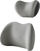Grey Ergonomic Memory Foam Car Headrest & Lumbar Support Cushion Set - Driving Comfort Neck & Back Pillow