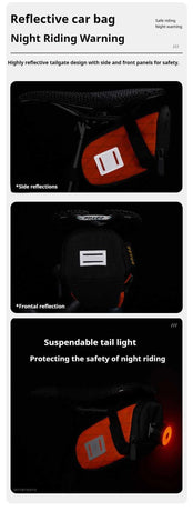 Green And Black Water-Resistant Bicycle Saddle Bag - 1.3L Reflective Seat Pack for Road & Mountain Bikes