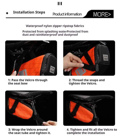 White And Black Water-Resistant Bicycle Saddle Bag - 1.3L Reflective Seat Pack for Road & Mountain Bikes