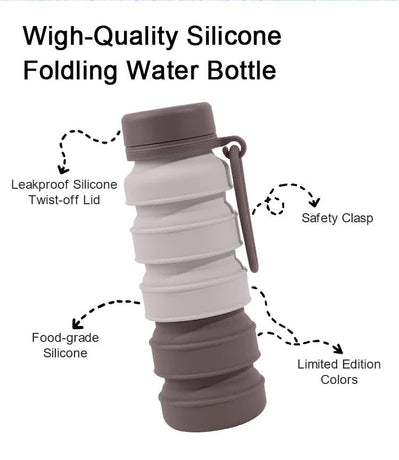 Blue and Black Collapsible Silicone Water Bottle - 510ml Portable Food-Grade Travel & Sports Drink Flask