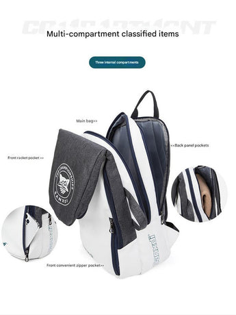 Purple and White Multifunctional Tennis & Badminton Backpack - Waterproof Racket Bag with Shoe Compartment