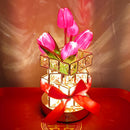 Red Elegant Crystal Tulip LED Night Light - Rechargeable Touch Lamp with 3 Colors & Dimming