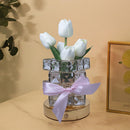 Red Elegant Crystal Tulip LED Night Light - Rechargeable Touch Lamp with 3 Colors & Dimming
