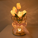 Pink Elegant Crystal Tulip LED Night Light - Rechargeable Touch Lamp with 3 Colors & Dimming