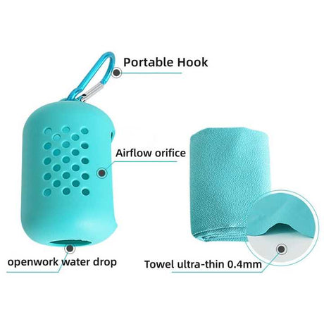 Dark Blue Quick Dry Cooling Towel Set (2 Pack) - Microfiber Sport Towels with Silicone Cases & Carabiners