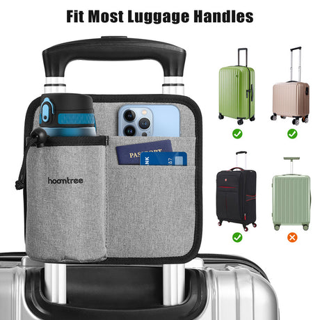 2 Pcs Black Hands-Free Luggage Handle Travel Cup Holder & Organizer Pouch