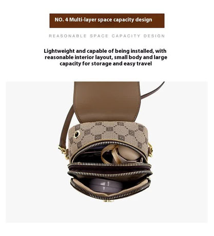 Brown and Black Chic Checkered Mini Crossbody Phone Purse - PU Leather Vertical Shoulder Bag with Headphone Port