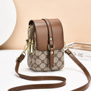 Brown Chic Round Mini Crossbody Phone Purse - PU Leather Vertical Shoulder Bag with Headphone Port