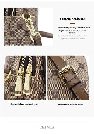 Brown Chic Round Mini Crossbody Phone Purse - PU Leather Vertical Shoulder Bag with Headphone Port
