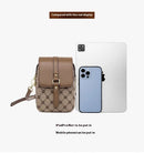 Brown Chic Round Mini Crossbody Phone Purse - PU Leather Vertical Shoulder Bag with Headphone Port