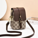 Coffee Chic Round Mini Crossbody Phone Purse - PU Leather Vertical Shoulder Bag with Headphone Port