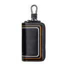 Black Premium Genuine Leather Double Zipper Key Case - Car & House Key Organizer Pouch