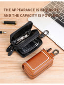 Black Premium Genuine Leather Double Zipper Key Case - Car & House Key Organizer Pouch