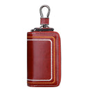 Red Premium Genuine Leather Double Zipper Key Case - Car & House Key Organizer Pouch
