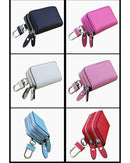 Blue Compact Crossgrain Leather Double Zipper Key Case - Stylish Car & Home Key Organizer