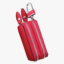 Dark Blue Compact Crossgrain Leather Double Zipper Key Case - Stylish Car & Home Key Organizer
