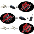 Dark Pink Compact Crossgrain Leather Double Zipper Key Case - Stylish Car & Home Key Organizer
