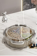 Grey And Silver Snap Button Elegant Compartment Serving Tray with Lid - Versatile Snack, Fruit & Candy Box