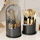 Black Elegant 360 Rotating Makeup Brush Holder & Cosmetic Organizer with Dustproof Dome Lid(Makeup is a prop for shooting and is not included)