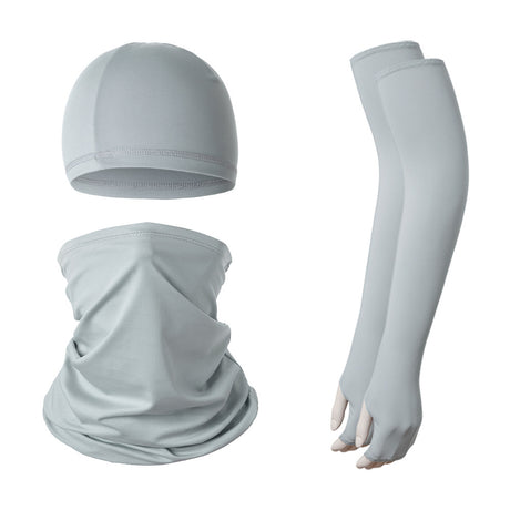 2 Sets Light Grey Cooling UV Protection Set - 2 Skull Cap, 2 Neck Gaiter & 4 Arm Sleeves for Outdoor Sports